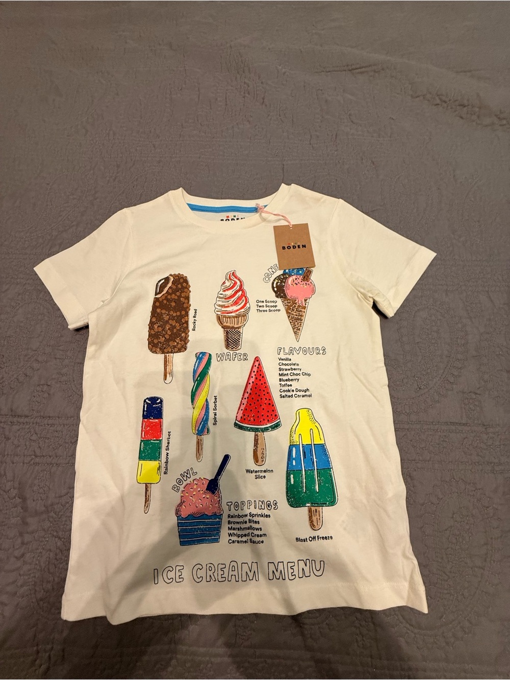 Boden Cream Tee with Colorful Ice Cream Graphics